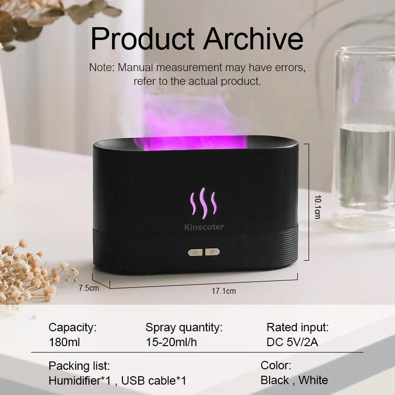USB Desktop Flame Aroma Diffuser Humidifier 7 Colors Simulation Light Aromatherapy Air Purifier for