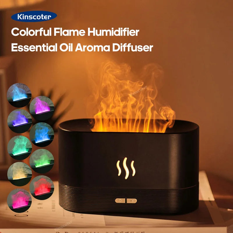 USB Desktop Flame Aroma Diffuser Humidifier 7 Colors Simulation Light Aromatherapy Air Purifier for