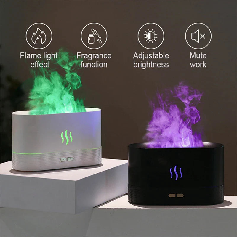 USB Desktop Flame Aroma Diffuser Humidifier 7 Colors Simulation Light Aromatherapy Air Purifier for